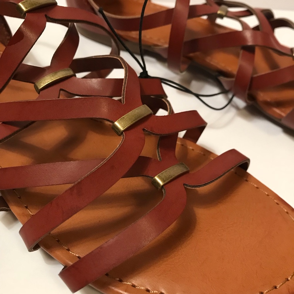 Brown Leather Strappy Gladiator Sandals Cognac. 10 - Picture 6 of 7